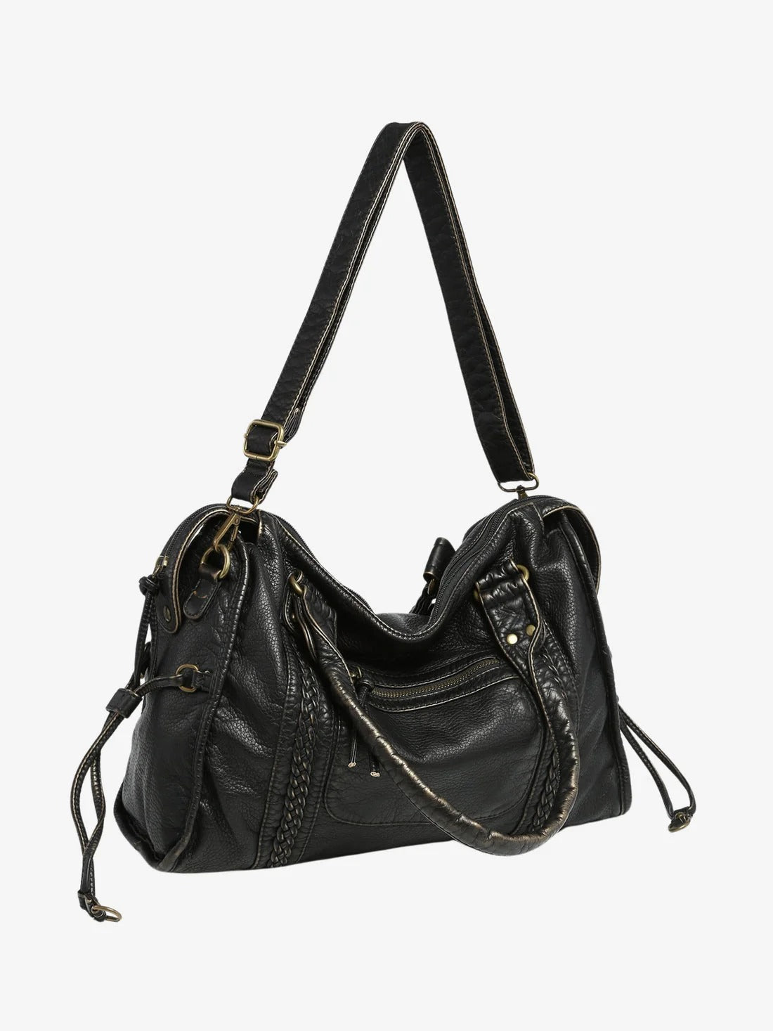 Black Faux Leather Shoulder Bag
