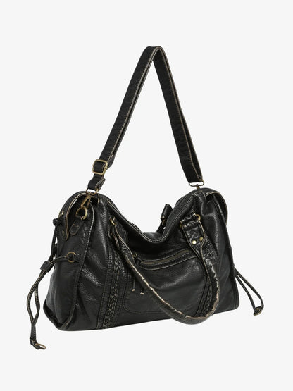 Black Faux Leather Shoulder Bag