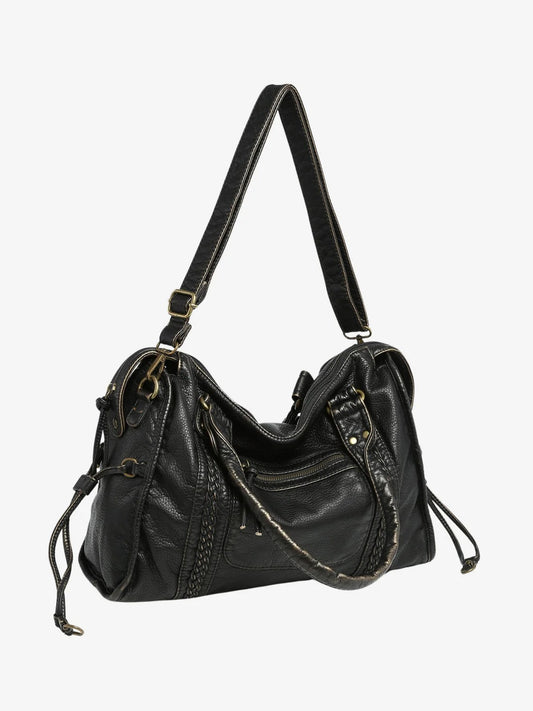 Black Faux Leather Shoulder Bag