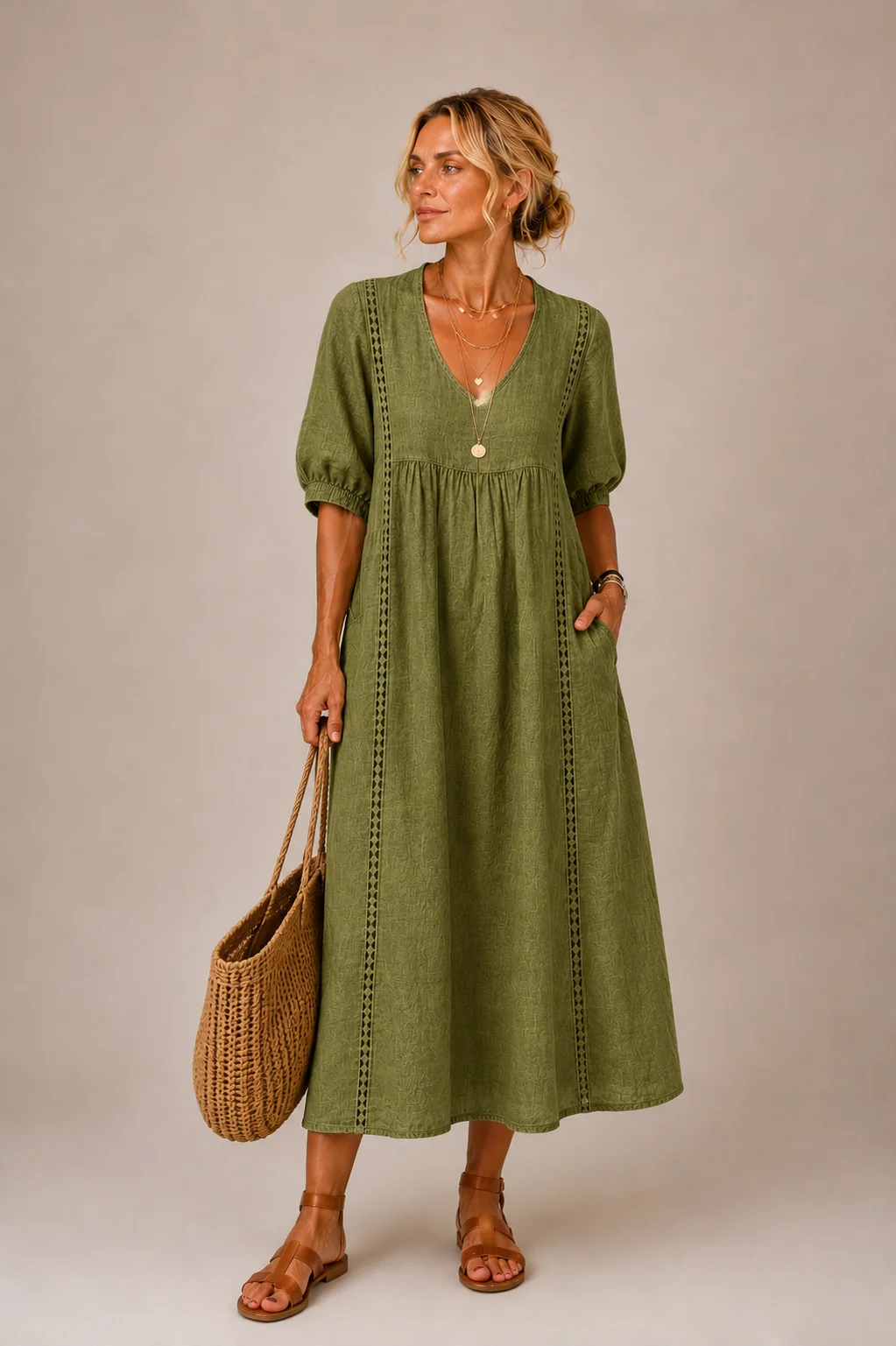 Women's Linen and Lace Dress