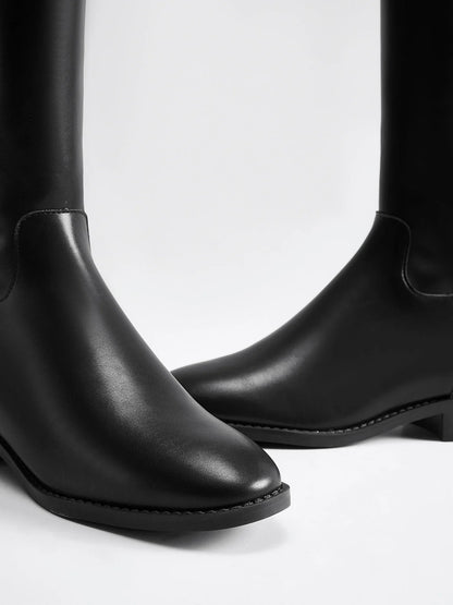 Knee-High Boots with Strap Detail and Block Heel