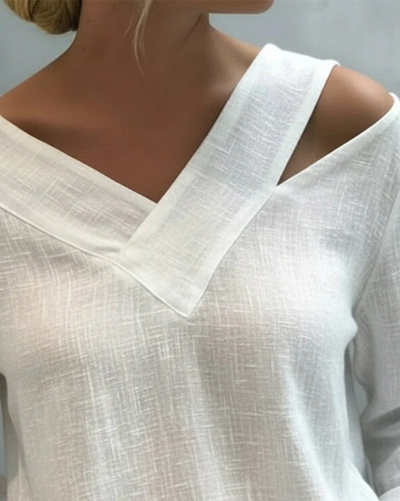 Women's Asymmetric Neckline Linen Blouse