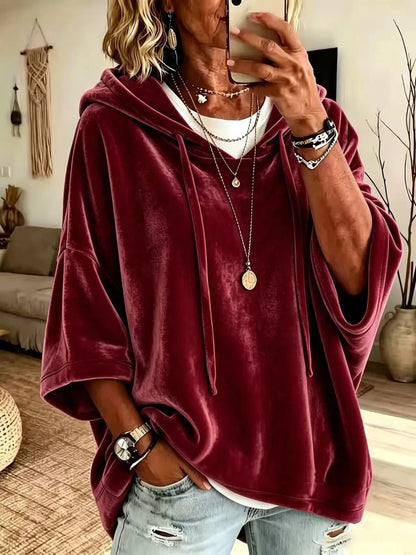 Women's Oversized Velvet-Inspired Hoodie