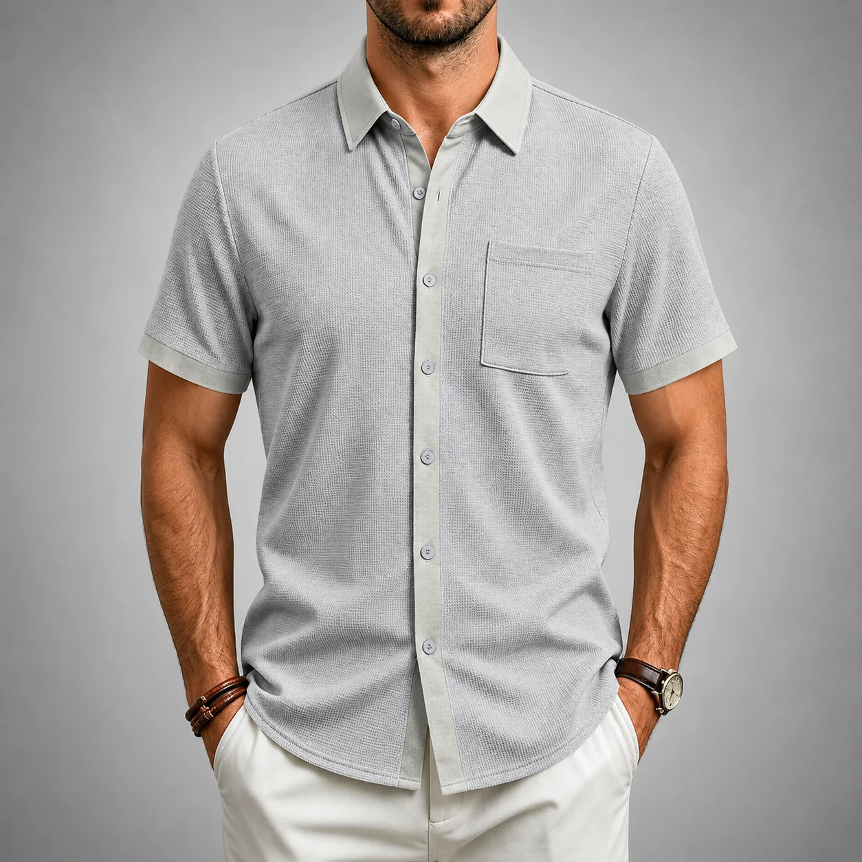 Textured Button-Front Shirt