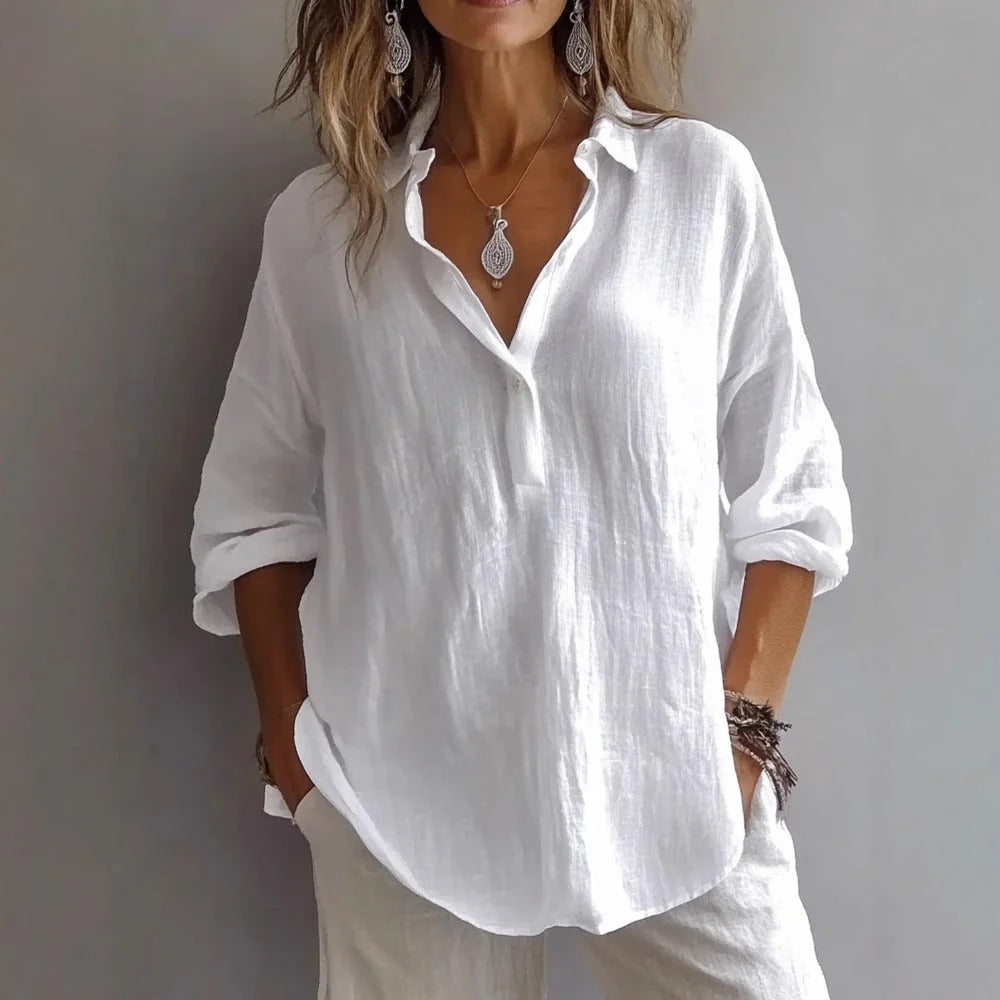 Women's Casual Linen Shirt with Wide Sleeves