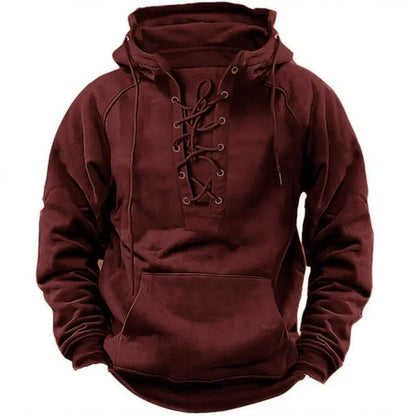 Durable Hoodie with Lace-Up Vintage Style