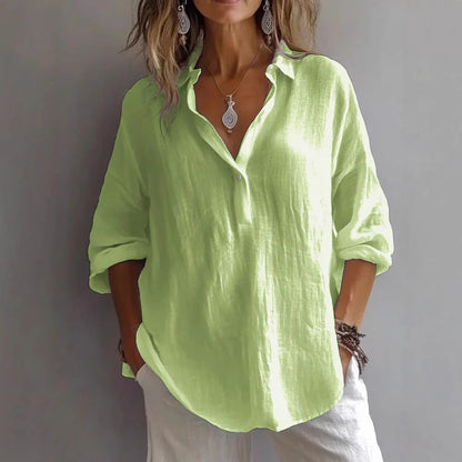 Women's Casual Linen Shirt with Wide Sleeves