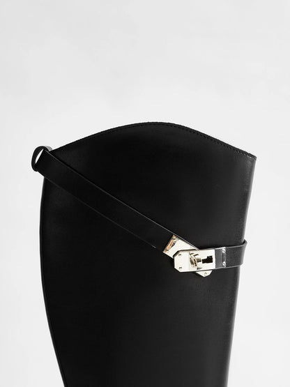 Knee-High Boots with Strap Detail and Block Heel