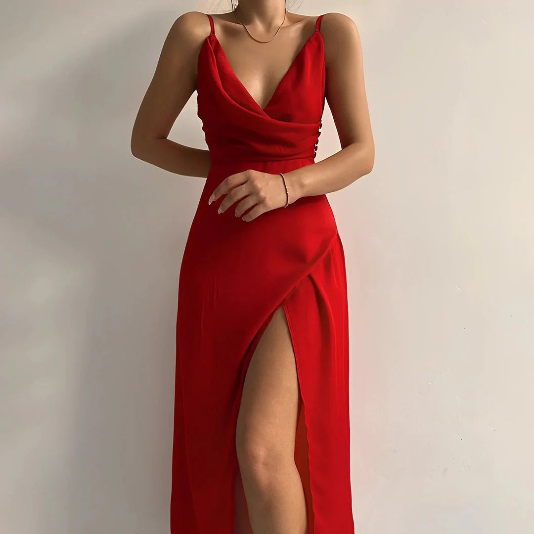 V-Neck Maxi Dress with High Side Split