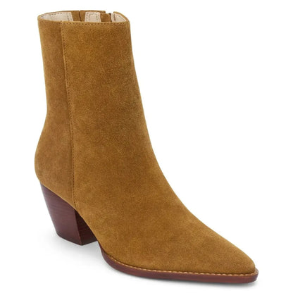 Western Ankle Boots in Suede with Wooden Block Heel