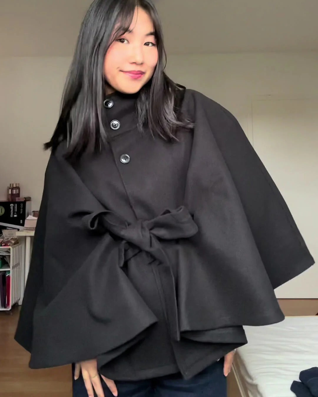 Wool Blend Cape Coat for Women