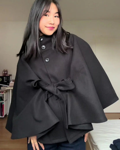 Wool Blend Cape Coat for Women