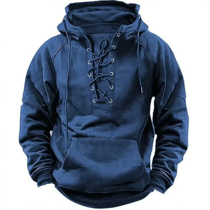 Durable Hoodie with Lace-Up Vintage Style