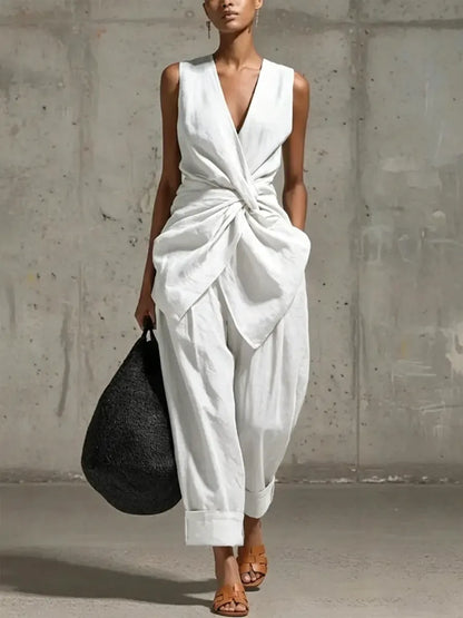 Linen Waist Tie Two Piece Set