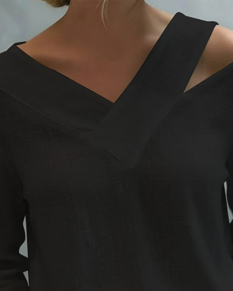 Women's Asymmetric Neckline Linen Blouse