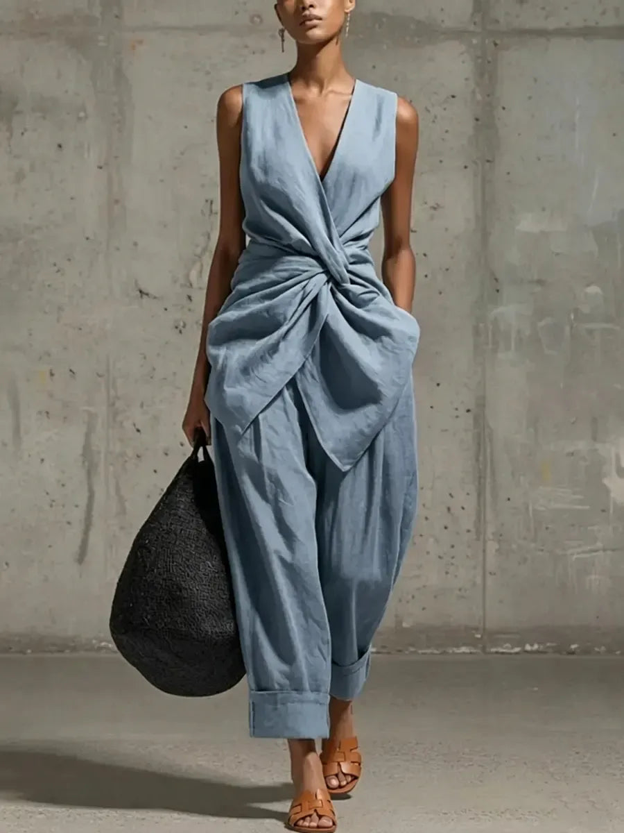 Linen Waist Tie Two Piece Set
