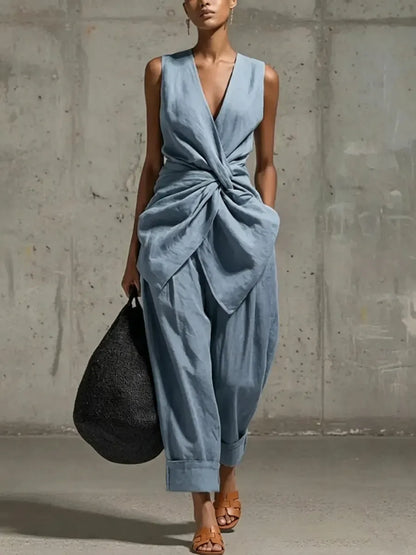 Linen Waist Tie Two Piece Set
