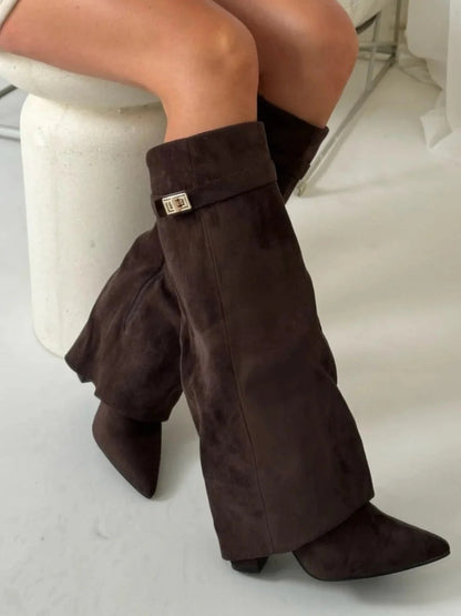 Women's Suede & Leather Boots with Golden Accents