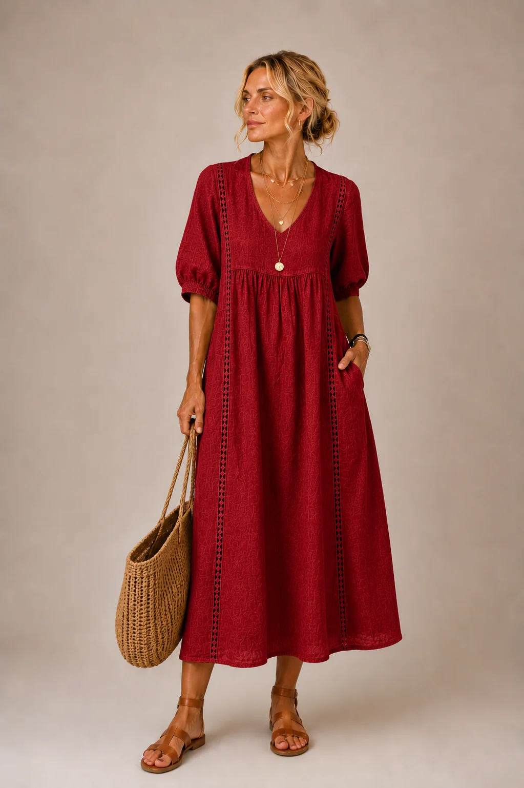 Women's Linen and Lace Dress