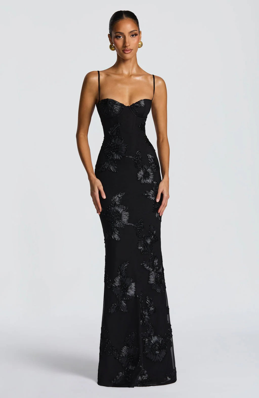 Sweetheart Floral Applique Maxi Dress with Open Back