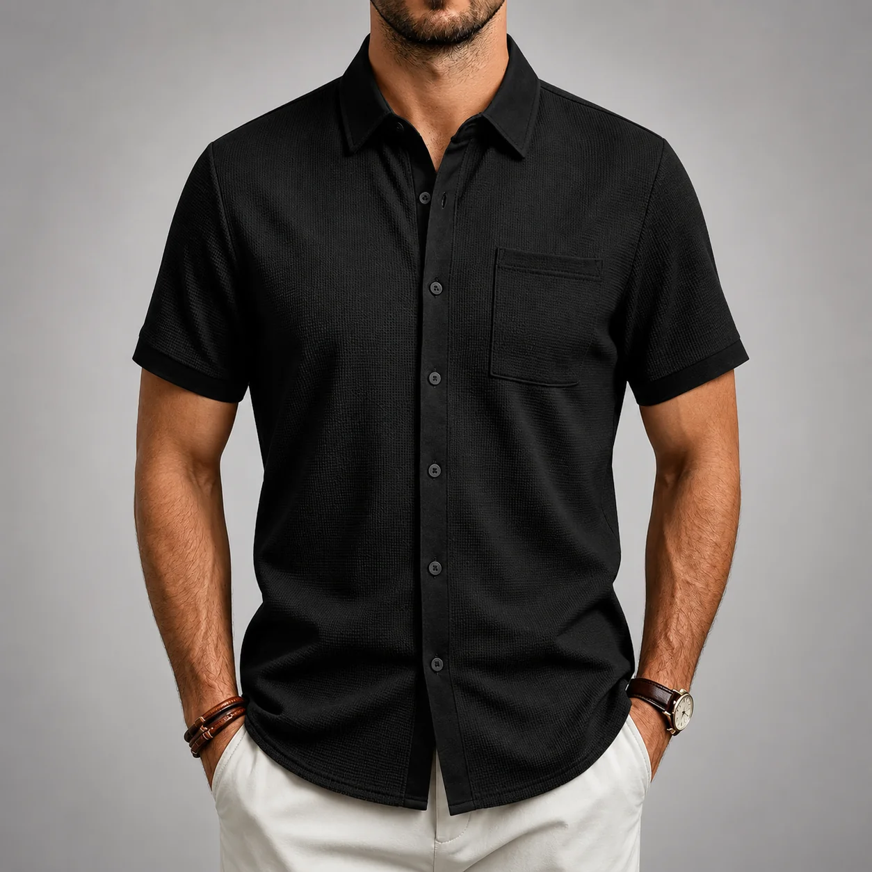 Textured Button-Front Shirt