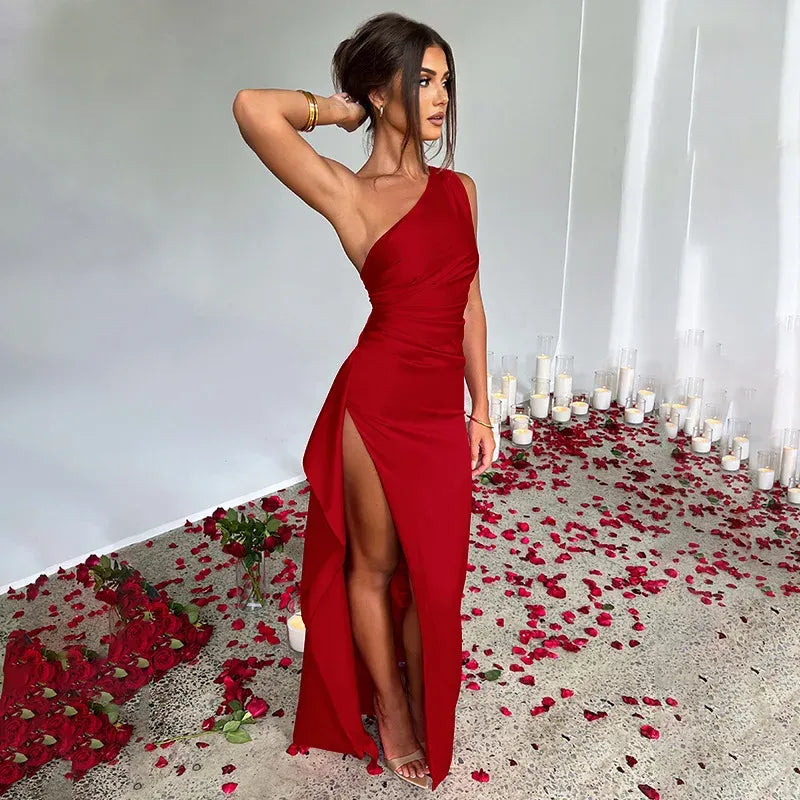 One Shoulder Maxi Dress with High Side Split
