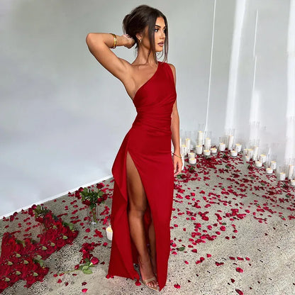 One Shoulder Maxi Dress with High Side Split