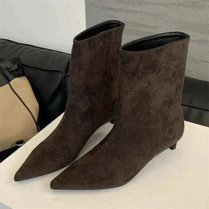 Elegant Ankle Boots with Block Heel and Inside Zipper