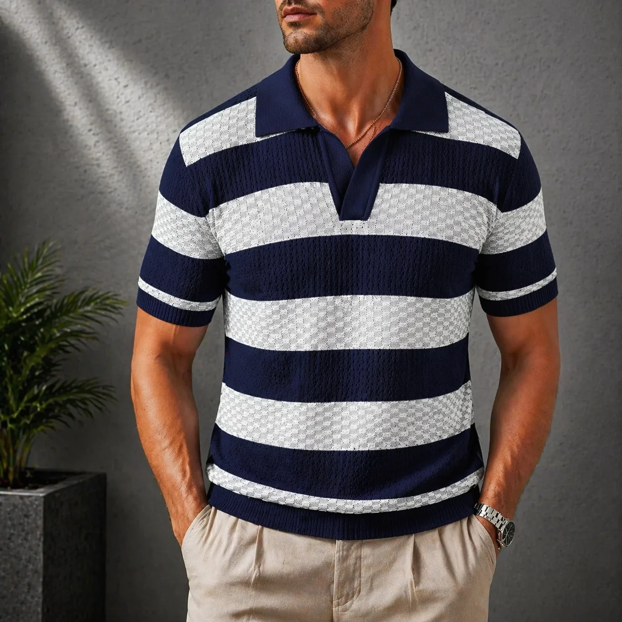 Textured Striped Polo Shirt