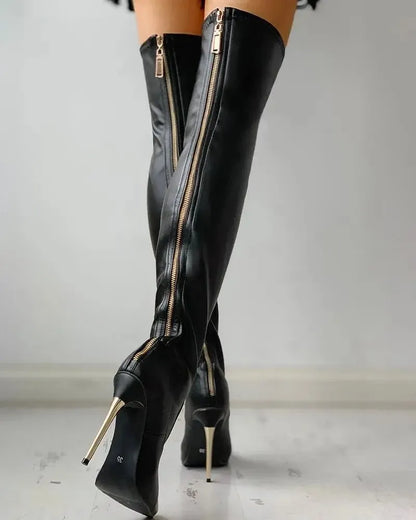 Over-the-Knee Boots with Gold Block Heel