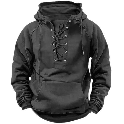 Durable Hoodie with Lace-Up Vintage Style