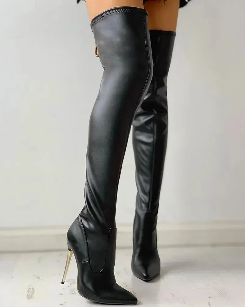 Over-the-Knee Boots with Gold Block Heel