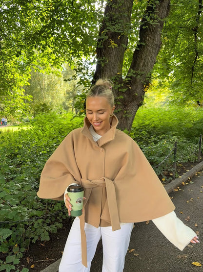 Wool Blend Cape Coat for Women