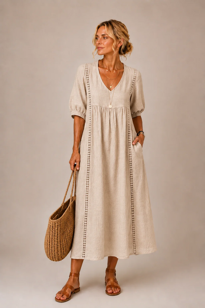 Women's Linen and Lace Dress