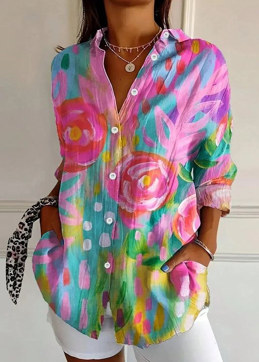 Cotton Printed Button-Up Blouse