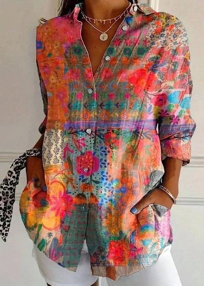 Cotton Printed Button-Up Blouse