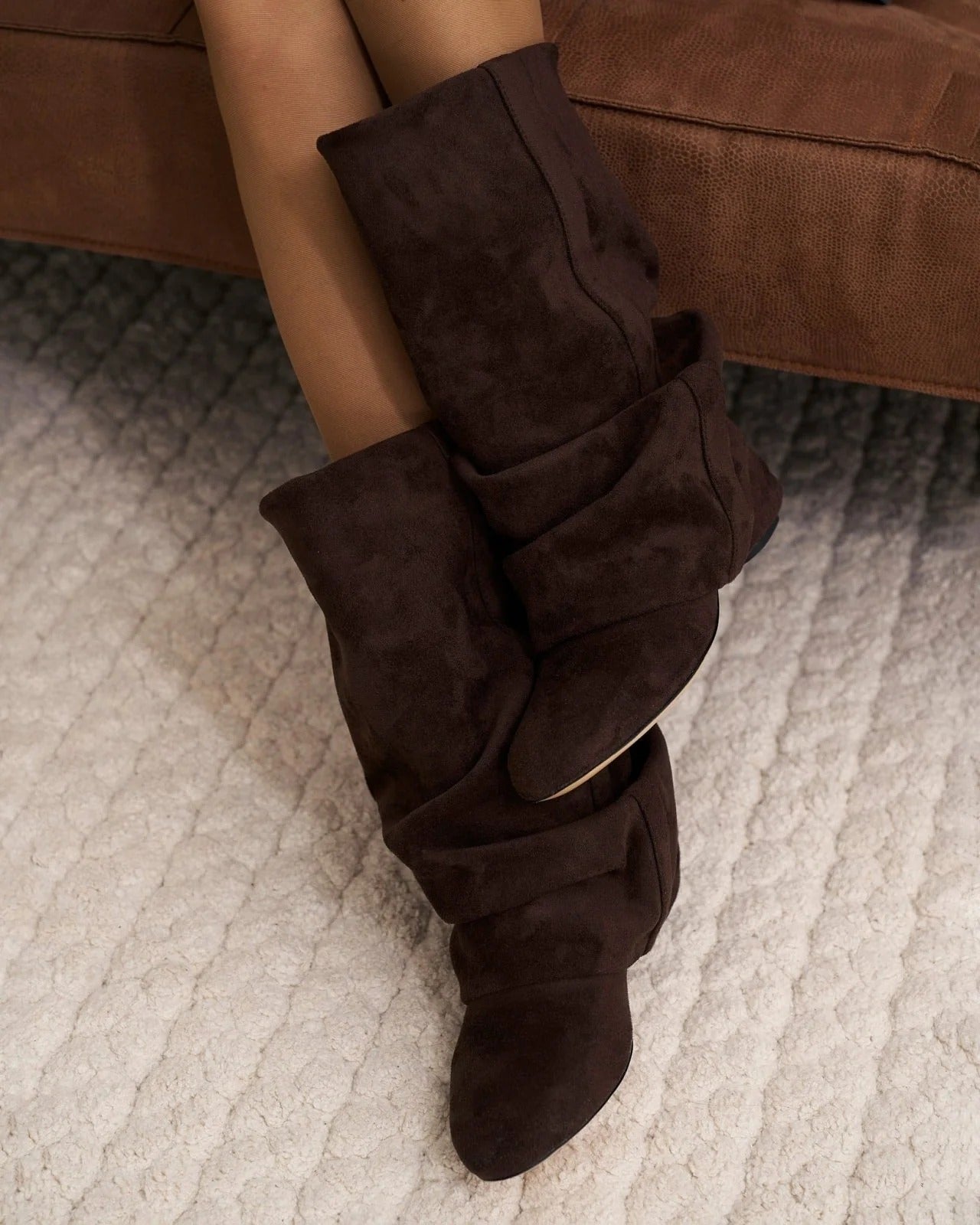 Casual Knee-High Slouchy Boots with Drawstring