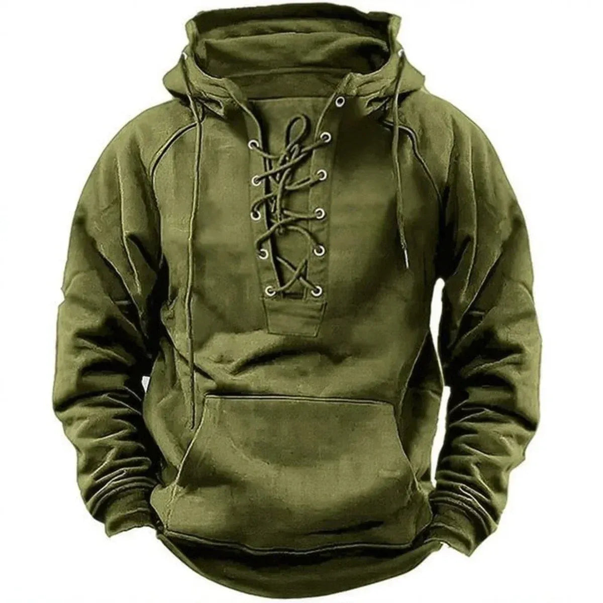 Durable Hoodie with Lace-Up Vintage Style