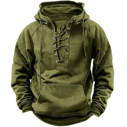 Durable Hoodie with Lace-Up Vintage Style