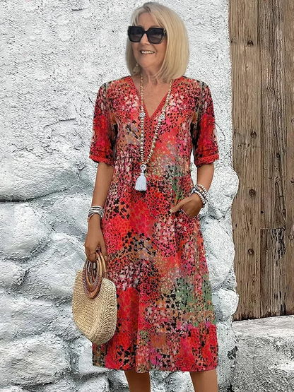 Colorful Midi Dress with Functional Pockets