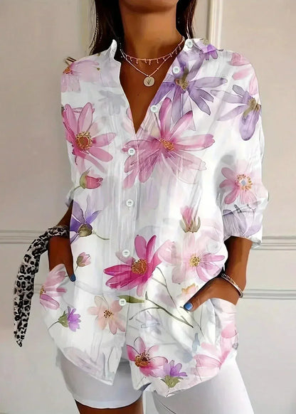 Cotton Printed Button-Up Blouse