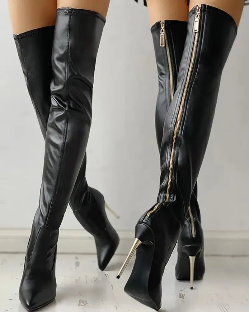 Over-the-Knee Boots with Gold Block Heel