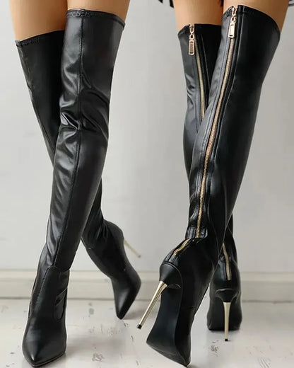 Over-the-Knee Boots with Gold Block Heel