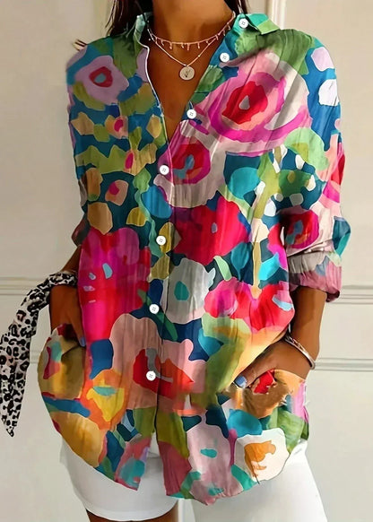 Cotton Printed Button-Up Blouse