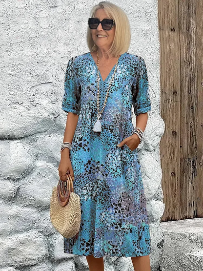 Colorful Midi Dress with Functional Pockets