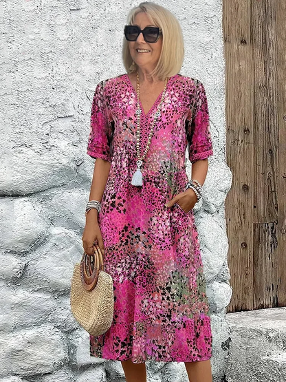 Colorful Midi Dress with Functional Pockets