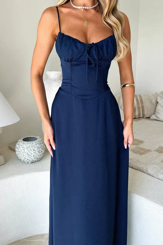 Sweetheart Neck A-Line Maxi Dress with Tie Bow
