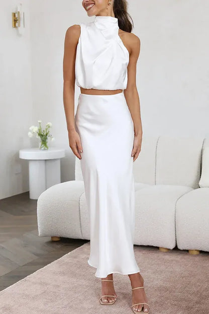 Two Piece Halter Top and Midi Skirt Set