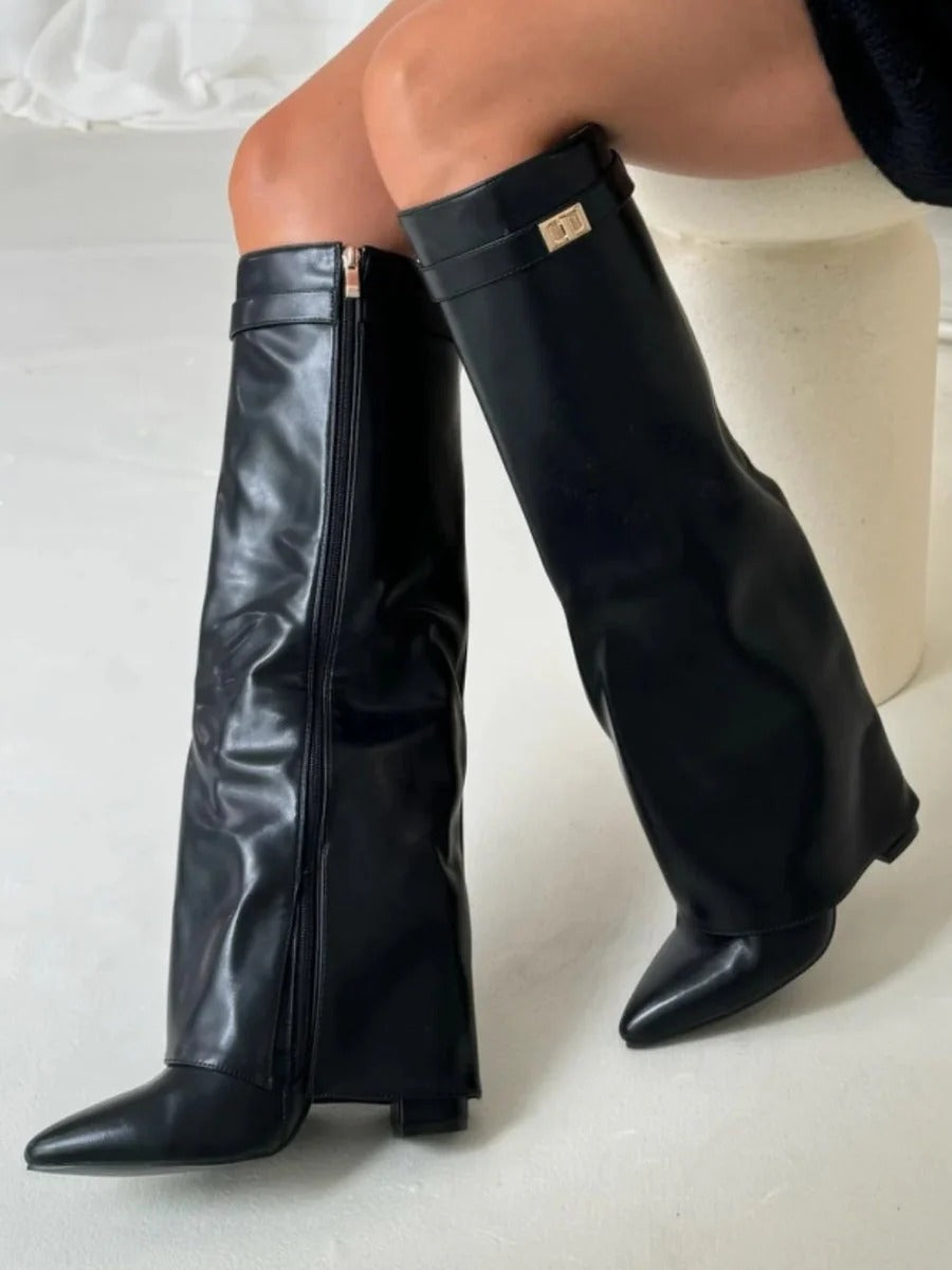 Women's Suede & Leather Boots with Golden Accents