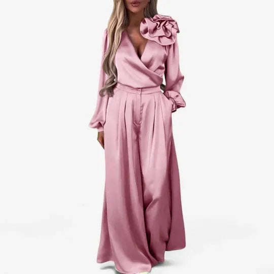 Frida V-Neck Blouse and Trousers Set